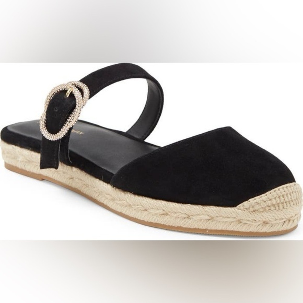 Stuart Weitzman Crystal Buckle Espadrille Mule in Black Sz: 7.5 Women $395